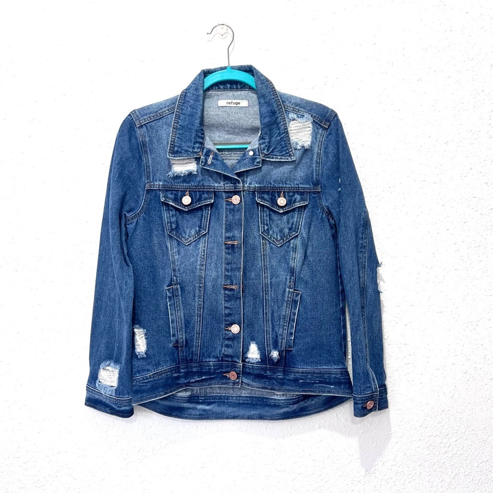 Refuge Blue Jean Jacket Distressed‎ Style S
